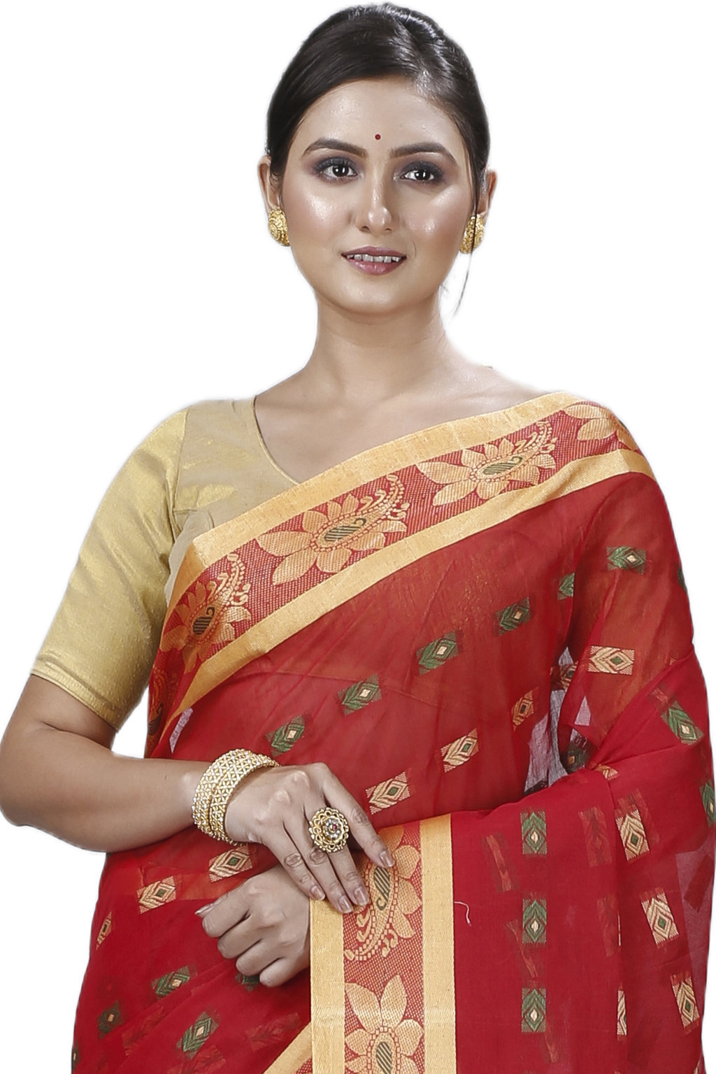 Red Pure Cotton Udaya Tant Saree (1148)